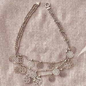 SOLD  ---  Sterling Silver Triple Chain/Disks Statement Necklace
